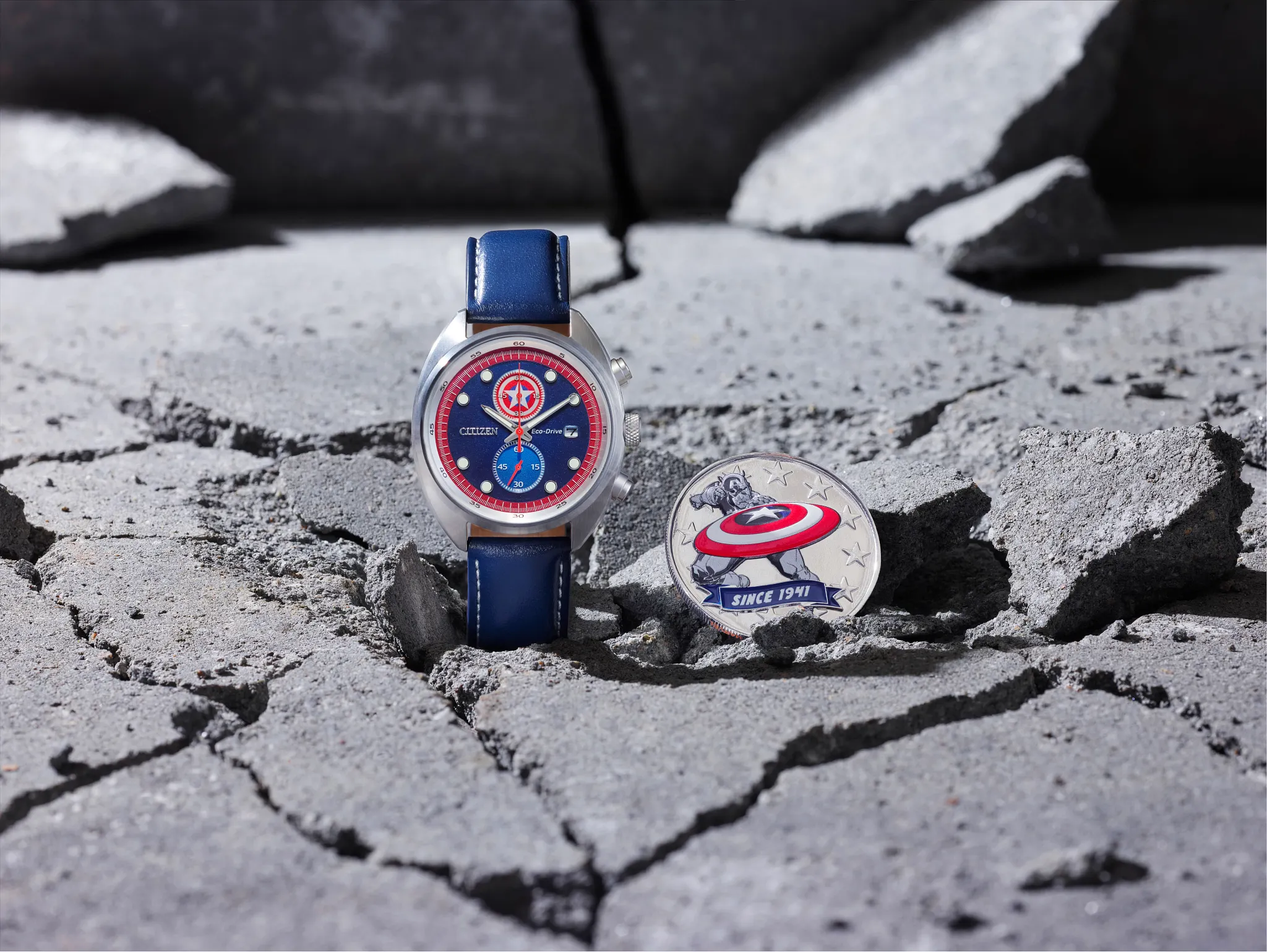 Captain America 85th Anniversary Blue Dial Leather Strap CA7046